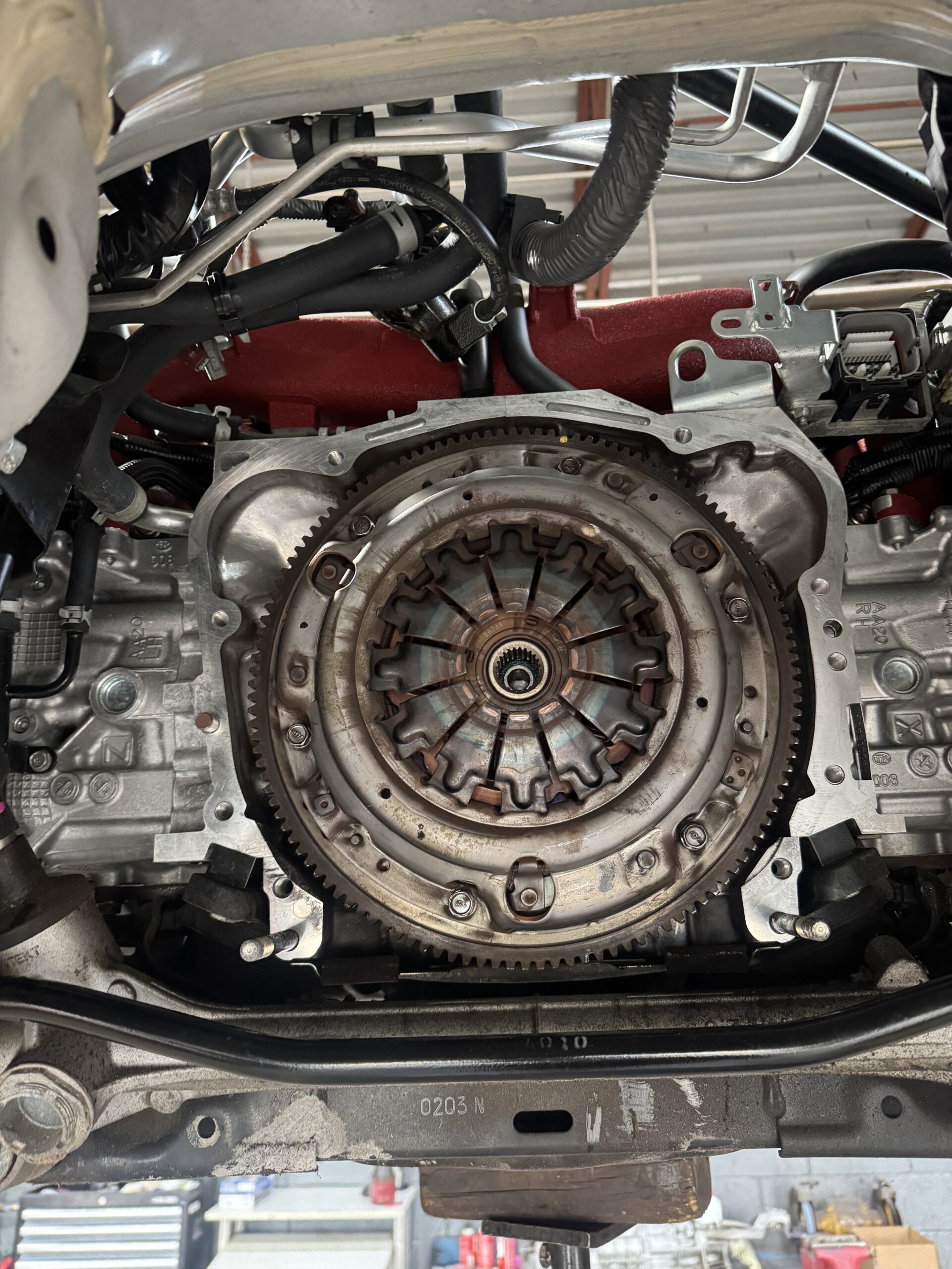 2020 Subaru BRZ Limited in the shop at Atomic Autosports during clutch and driveline service