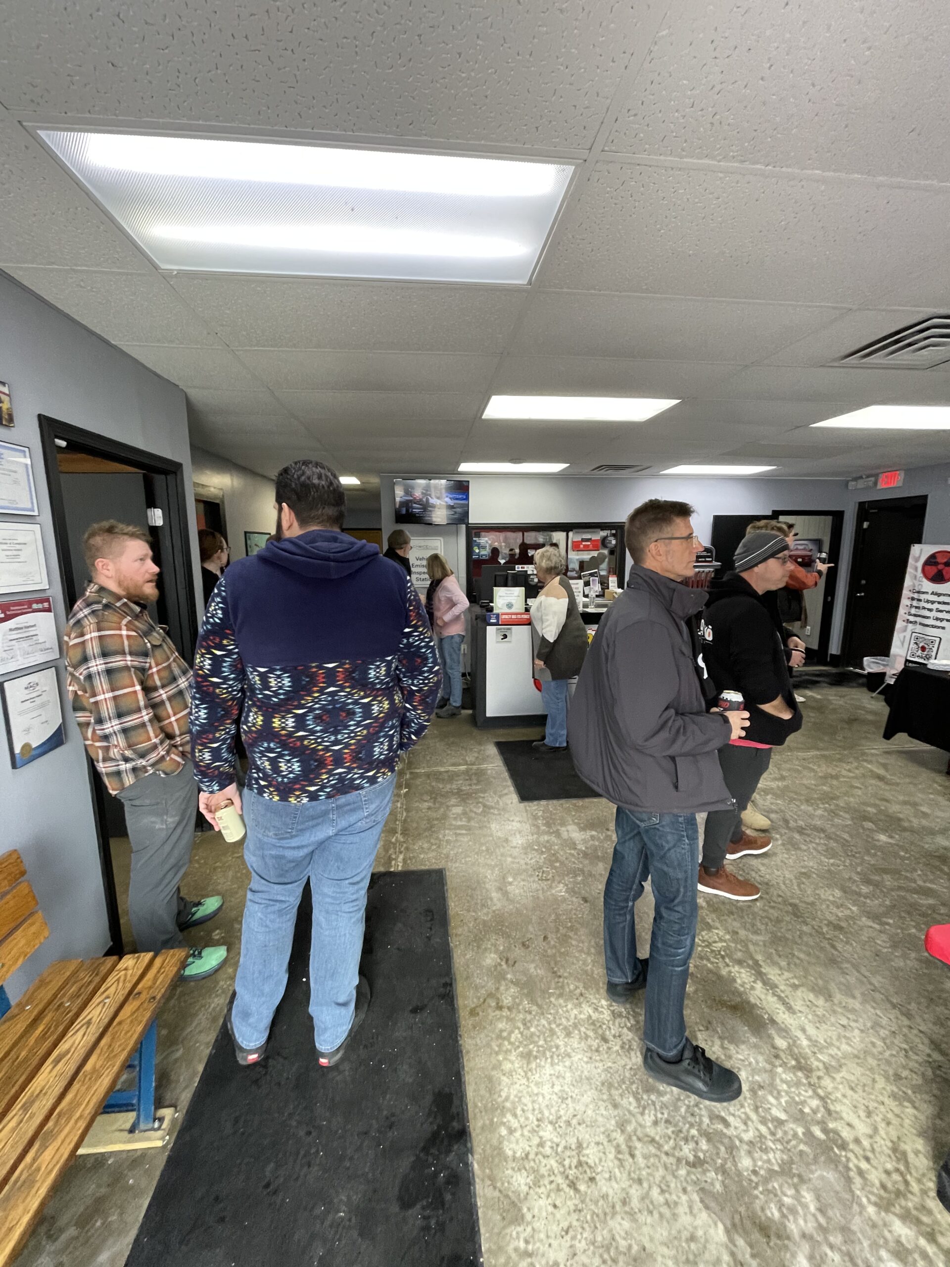 Guests inside the Atomic Autosports shop during last year's watch party