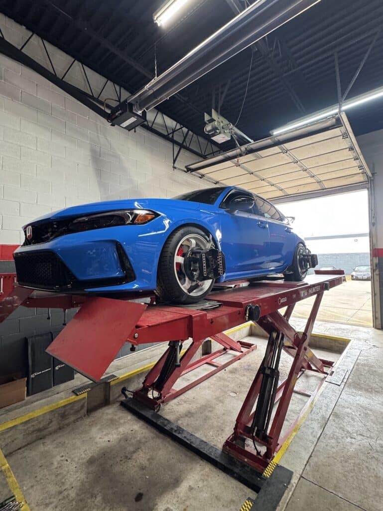 2026 Honda Civic Type R receiving lowering springs and an alignment at Atomic Autosports.